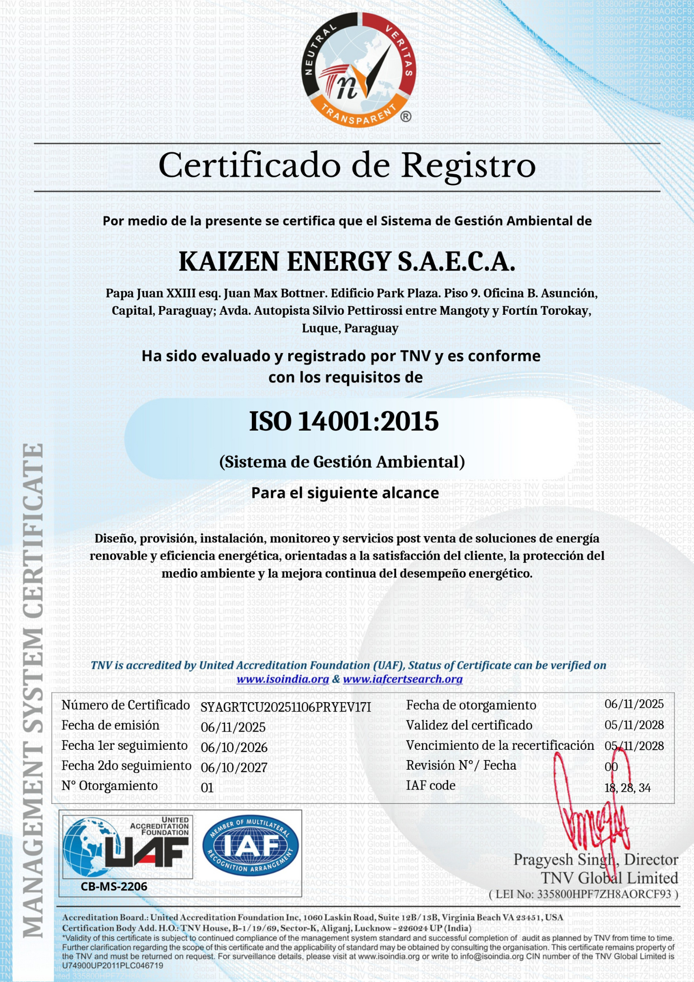 Certificado ISO 14001 en español